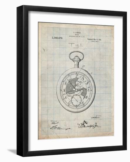 PP112-Antique Grid Parchment U.S. Watch Co. Pocket Watch Patent Poster-Cole Borders-Framed Giclee Print