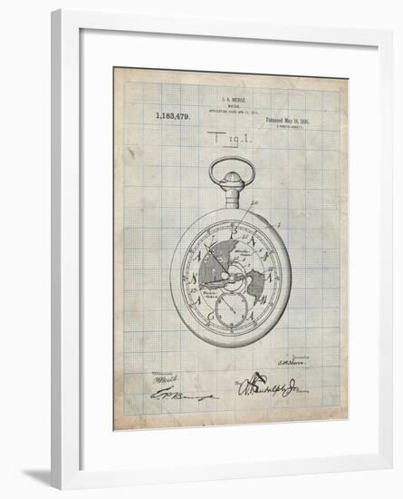 PP112-Antique Grid Parchment U.S. Watch Co. Pocket Watch Patent Poster-Cole Borders-Framed Giclee Print