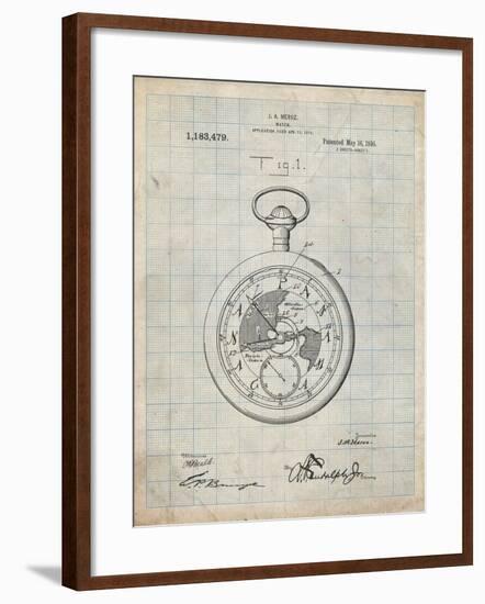 PP112-Antique Grid Parchment U.S. Watch Co. Pocket Watch Patent Poster-Cole Borders-Framed Giclee Print