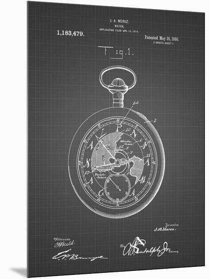 PP112-Black Grid U.S. Watch Co. Pocket Watch Patent Poster-Cole Borders-Mounted Giclee Print