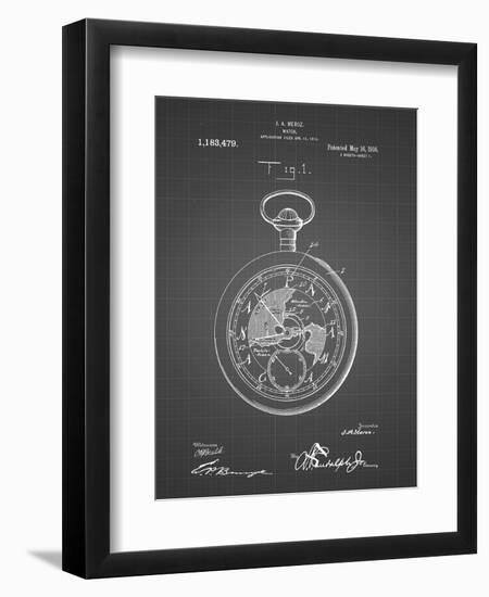 PP112-Black Grid U.S. Watch Co. Pocket Watch Patent Poster-Cole Borders-Framed Premium Giclee Print