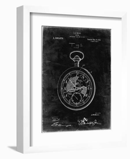 PP112-Black Grunge U.S. Watch Co. Pocket Watch Patent Poster-Cole Borders-Framed Giclee Print