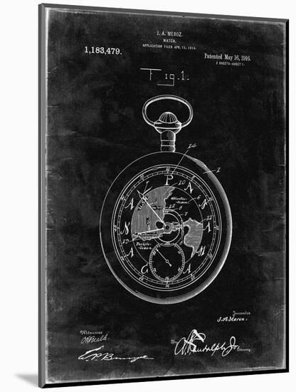 PP112-Black Grunge U.S. Watch Co. Pocket Watch Patent Poster-Cole Borders-Mounted Giclee Print