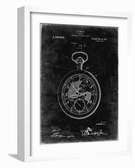 PP112-Black Grunge U.S. Watch Co. Pocket Watch Patent Poster-Cole Borders-Framed Giclee Print