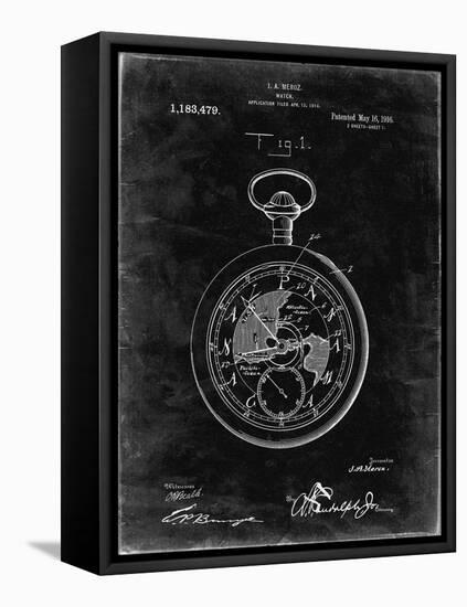 PP112-Black Grunge U.S. Watch Co. Pocket Watch Patent Poster-Cole Borders-Framed Stretched Canvas