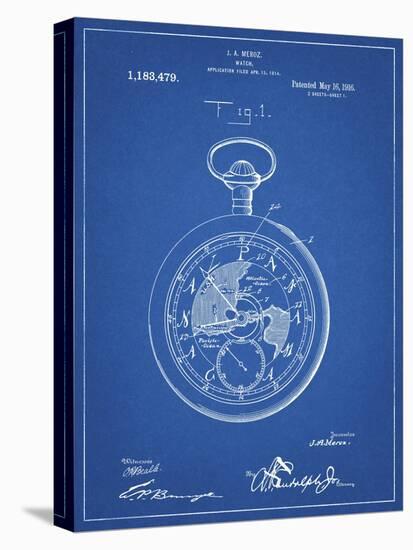 PP112-Blueprint U.S. Watch Co. Pocket Watch Patent Poster-Cole Borders-Stretched Canvas