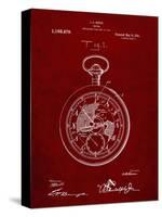 PP112-Burgundy U.S. Watch Co. Pocket Watch Patent Poster-Cole Borders-Stretched Canvas