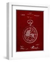 PP112-Burgundy U.S. Watch Co. Pocket Watch Patent Poster-Cole Borders-Framed Giclee Print