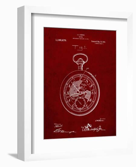 PP112-Burgundy U.S. Watch Co. Pocket Watch Patent Poster-Cole Borders-Framed Giclee Print