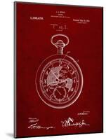 PP112-Burgundy U.S. Watch Co. Pocket Watch Patent Poster-Cole Borders-Mounted Giclee Print