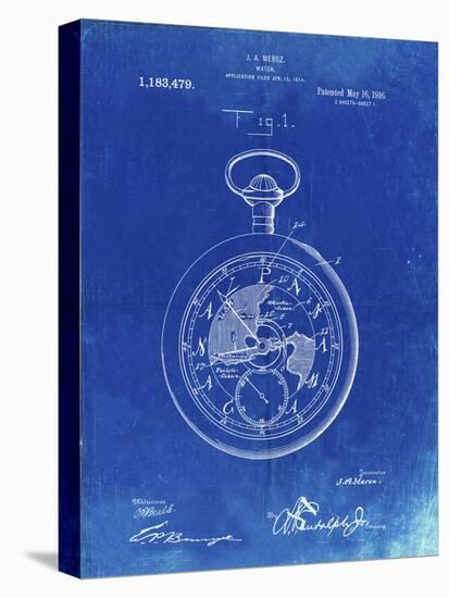 PP112-Faded Blueprint U.S. Watch Co. Pocket Watch Patent Poster-Cole Borders-Stretched Canvas