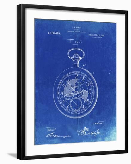 PP112-Faded Blueprint U.S. Watch Co. Pocket Watch Patent Poster-Cole Borders-Framed Giclee Print