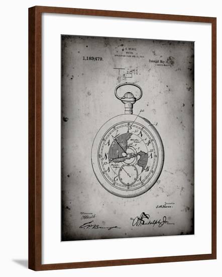 PP112-Faded Grey U.S. Watch Co. Pocket Watch Patent Poster-Cole Borders-Framed Giclee Print