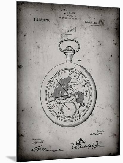 PP112-Faded Grey U.S. Watch Co. Pocket Watch Patent Poster-Cole Borders-Mounted Giclee Print
