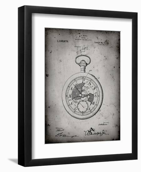 PP112-Faded Grey U.S. Watch Co. Pocket Watch Patent Poster-Cole Borders-Framed Giclee Print