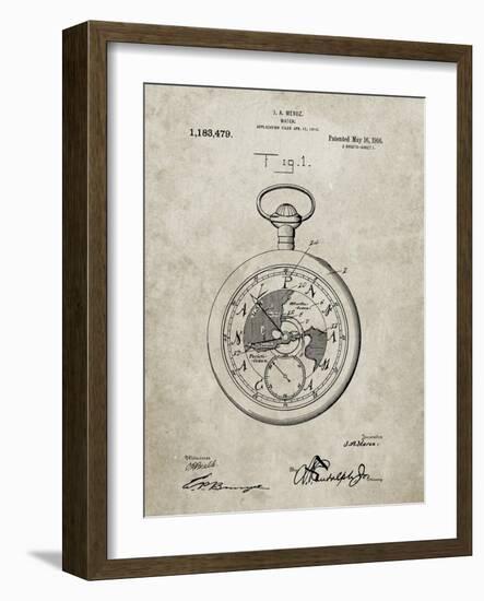 PP112-Sandstone U.S. Watch Co. Pocket Watch Patent Poster-Cole Borders-Framed Giclee Print