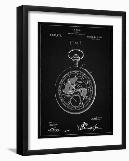 PP112-Vintage Black U.S. Watch Co. Pocket Watch Patent Poster-Cole Borders-Framed Giclee Print