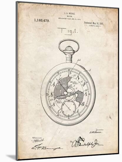 PP112-Vintage Parchment U.S. Watch Co. Pocket Watch Patent Poster-Cole Borders-Mounted Giclee Print