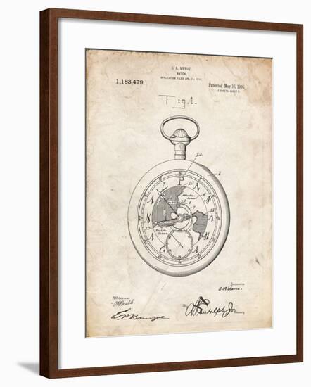 PP112-Vintage Parchment U.S. Watch Co. Pocket Watch Patent Poster-Cole Borders-Framed Giclee Print