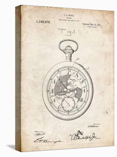 PP112-Vintage Parchment U.S. Watch Co. Pocket Watch Patent Poster-Cole Borders-Stretched Canvas