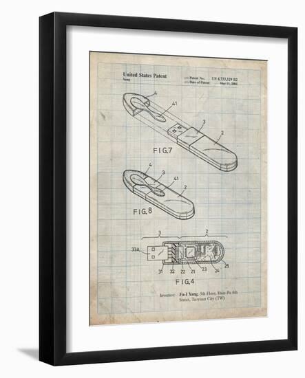 PP1120-Antique Grid Parchment USB Flash Drive Patent Poster-Cole Borders-Framed Giclee Print