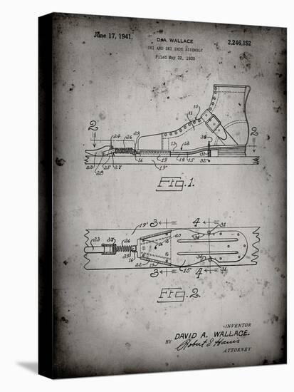 PP1124-Faded Grey Vintage Ski's Patent Poster-Cole Borders-Stretched Canvas