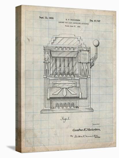 PP1125-Antique Grid Parchment Vintage Slot Machine 1932 Patent Poster-Cole Borders-Stretched Canvas