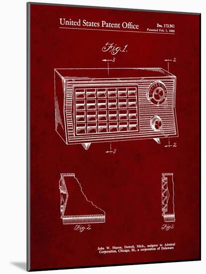 PP1126-Burgundy Vintage Table Radio Patent Poster-Cole Borders-Mounted Giclee Print