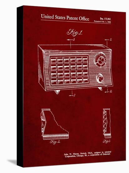 PP1126-Burgundy Vintage Table Radio Patent Poster-Cole Borders-Stretched Canvas