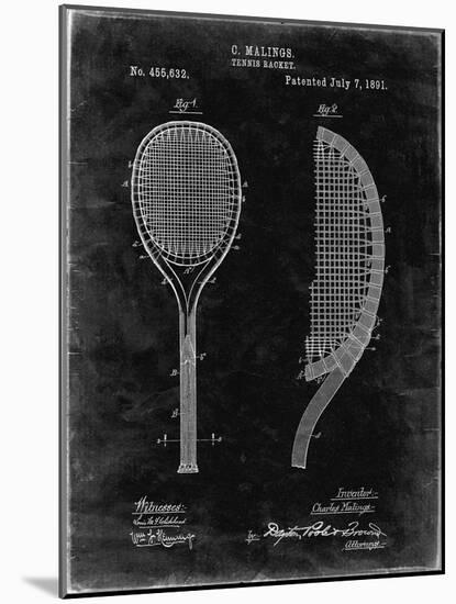 PP1127-Black Grunge Vintage Tennis Racket 1891 Patent Poster-Cole Borders-Mounted Giclee Print