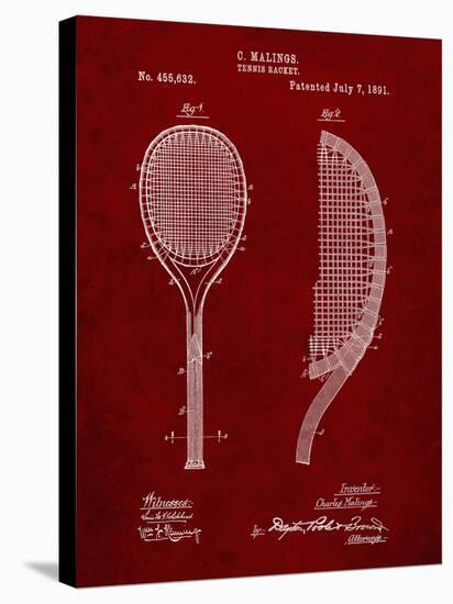 PP1127-Burgundy Vintage Tennis Racket 1891 Patent Poster-Cole Borders-Stretched Canvas