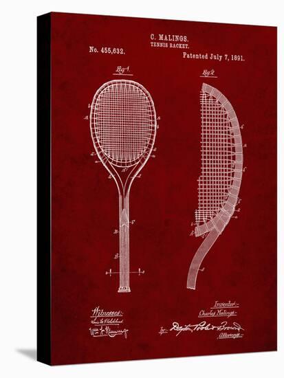 PP1127-Burgundy Vintage Tennis Racket 1891 Patent Poster-Cole Borders-Stretched Canvas