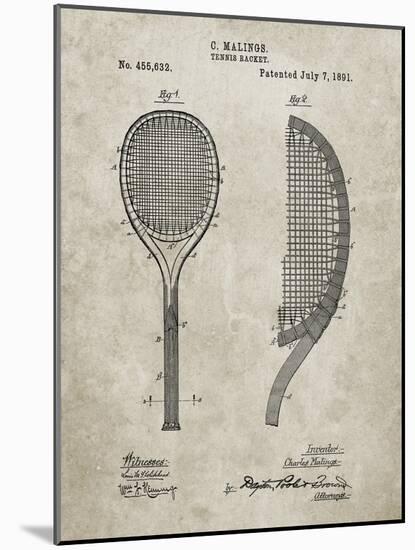 PP1127-Sandstone Vintage Tennis Racket 1891 Patent Poster-Cole Borders-Mounted Giclee Print