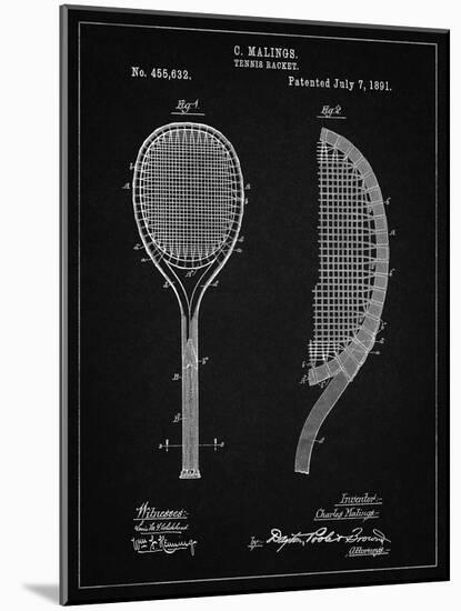 PP1127-Vintage Black Vintage Tennis Racket 1891 Patent Poster-Cole Borders-Mounted Giclee Print