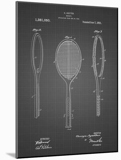 PP1128-Black Grid Vintage Tennis Racket Patent Poster-Cole Borders-Mounted Giclee Print