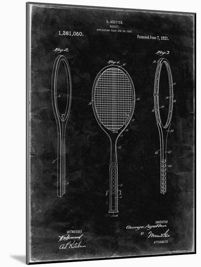 PP1128-Black Grunge Vintage Tennis Racket Patent Poster-Cole Borders-Mounted Giclee Print