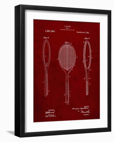 PP1128-Burgundy Vintage Tennis Racket Patent Poster-Cole Borders-Framed Giclee Print