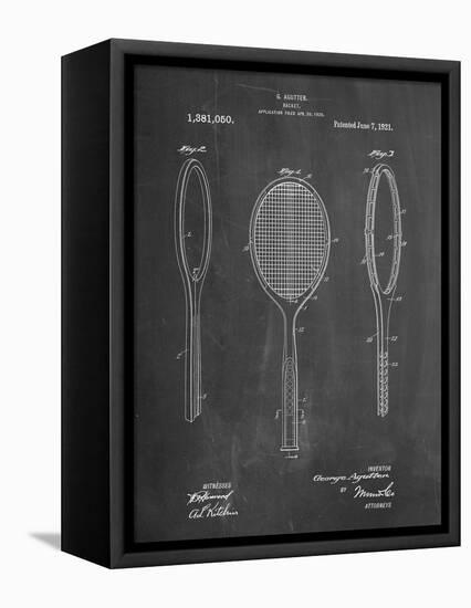 PP1128-Chalkboard Vintage Tennis Racket Patent Poster-Cole Borders-Framed Stretched Canvas