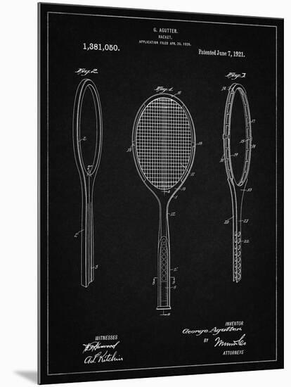 PP1128-Vintage Black Vintage Tennis Racket Patent Poster-Cole Borders-Mounted Giclee Print