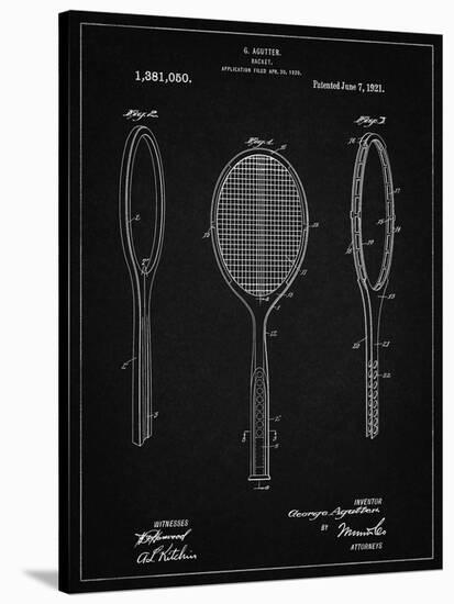 PP1128-Vintage Black Vintage Tennis Racket Patent Poster-Cole Borders-Stretched Canvas
