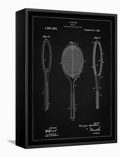 PP1128-Vintage Black Vintage Tennis Racket Patent Poster-Cole Borders-Framed Stretched Canvas