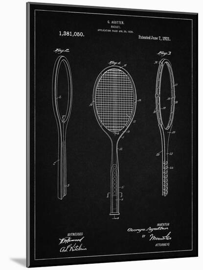 PP1128-Vintage Black Vintage Tennis Racket Patent Poster-Cole Borders-Mounted Giclee Print