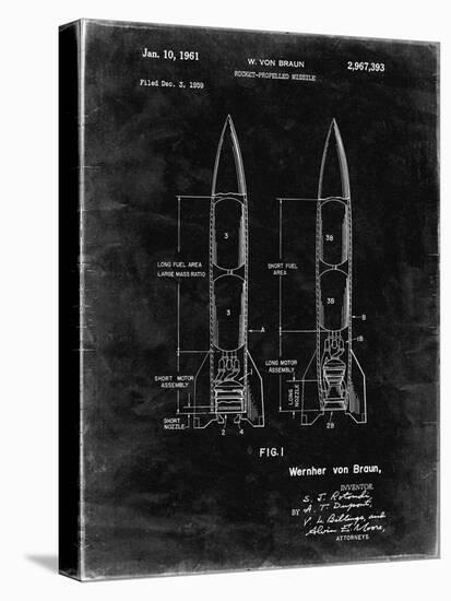 PP1129-Black Grunge Von Braun Rocket Missile Patent Poster-Cole Borders-Stretched Canvas