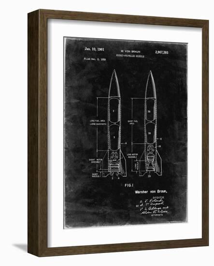PP1129-Black Grunge Von Braun Rocket Missile Patent Poster-Cole Borders-Framed Giclee Print