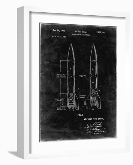 PP1129-Black Grunge Von Braun Rocket Missile Patent Poster-Cole Borders-Framed Giclee Print