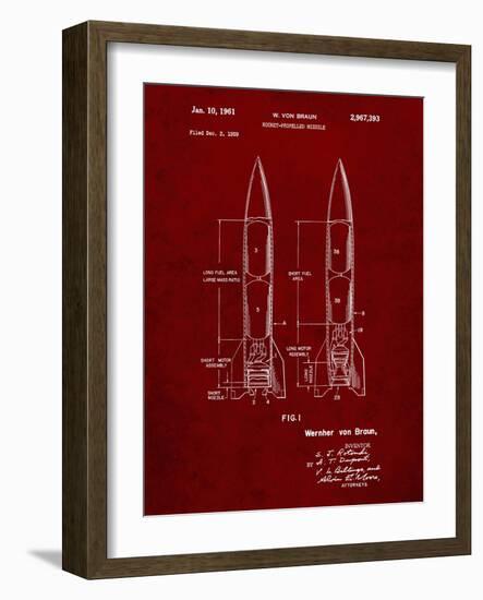 PP1129-Burgundy Von Braun Rocket Missile Patent Poster-Cole Borders-Framed Giclee Print