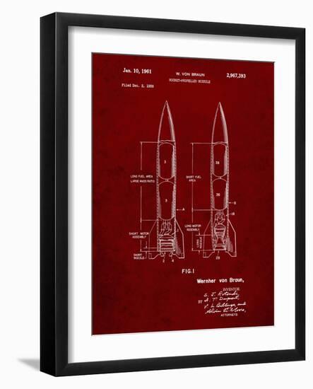 PP1129-Burgundy Von Braun Rocket Missile Patent Poster-Cole Borders-Framed Giclee Print