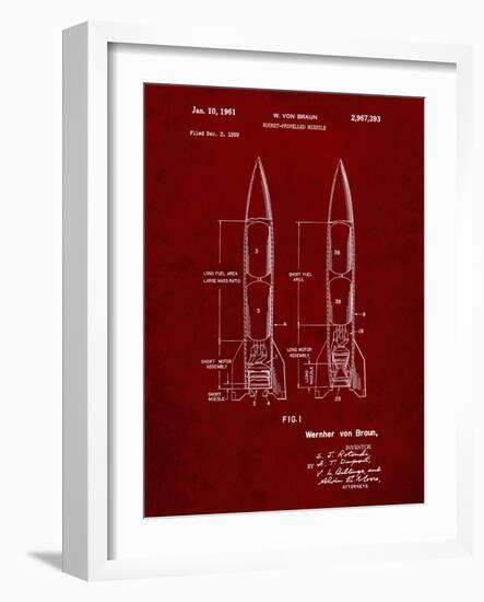 PP1129-Burgundy Von Braun Rocket Missile Patent Poster-Cole Borders-Framed Giclee Print