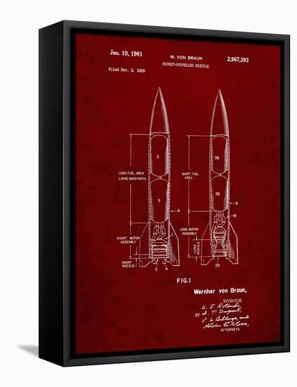 PP1129-Burgundy Von Braun Rocket Missile Patent Poster-Cole Borders-Framed Stretched Canvas