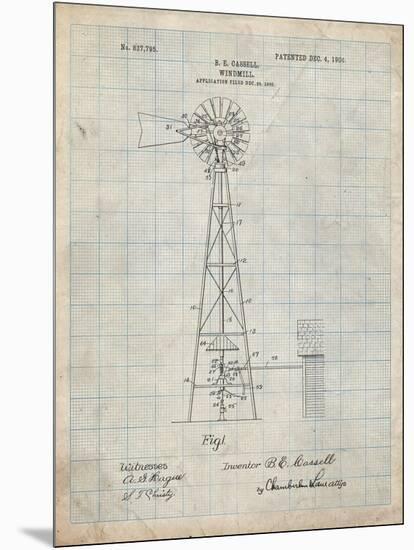 PP1137-Antique Grid Parchment Windmill 1906 Patent Poster-Cole Borders-Mounted Giclee Print